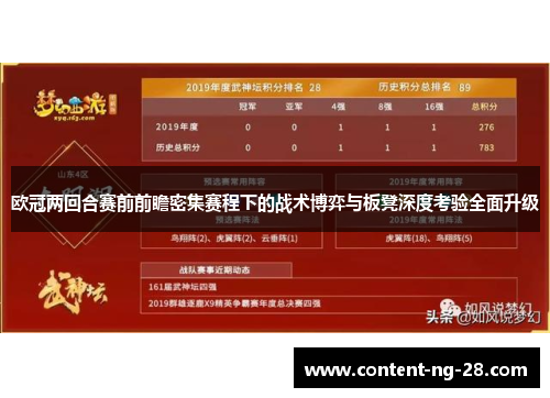 欧冠两回合赛前前瞻密集赛程下的战术博弈与板凳深度考验全面升级 欧冠两回合赛前前瞻密集赛程下的战术博弈与板凳深度考验全面升级